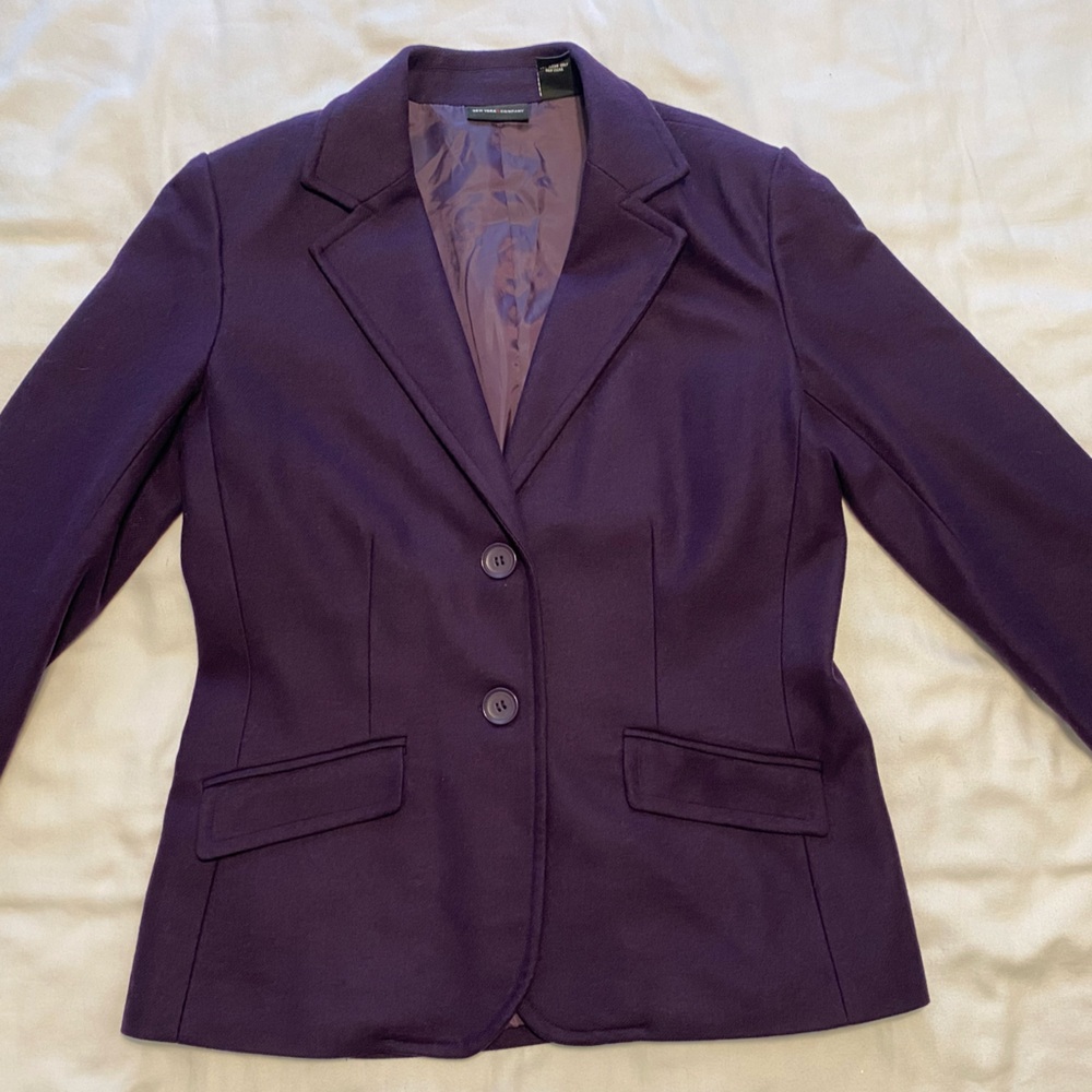 New York & Company dark purple wool blend blazer size 14
